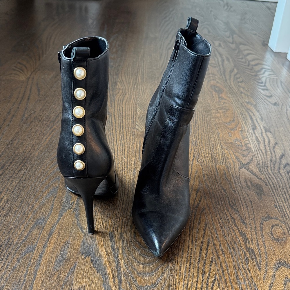 Ivanka Trump Black Boots with Pearl Detail